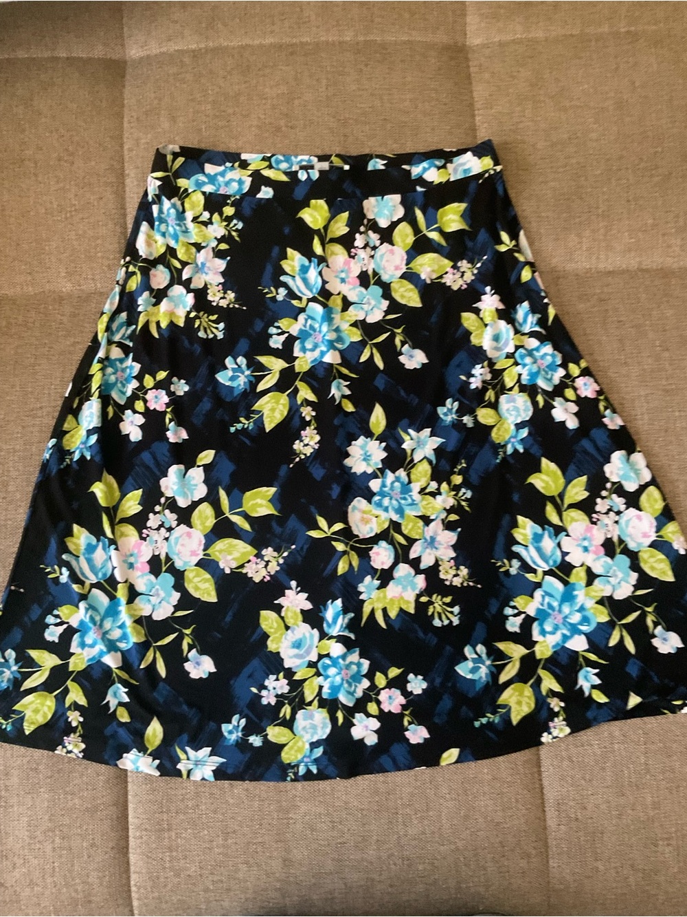 Kasper Black A-Line Skirt with Blue Floral Print